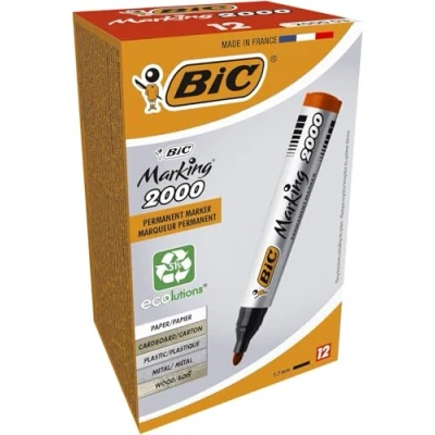 Obrázek BIC Marking 2000 permanentní značkovač, v červené, balení po 12 ks, vodotěsné pero také na karton, plast a dřevo, s kulatou špičkou, tloušťka čáry: 1,7 mm