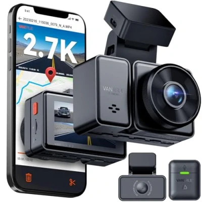 Obrázek VANTRUE E2 2. 7K+2. 7K Dashcam Auto vpředu vzadu 5GHz WiFi 9MB/S GPS, dálkové ovládání hlasové Dash cam Dual 1944P/1440P WDR noční vidění Puffer parkovací režim kamera, 45&#039;&#039; 320 G