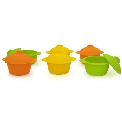 Obrázek Yoko Design 1134 malé silikonové květináčky, 7 cm, žluté/oranžové/zelené, 6 kusů