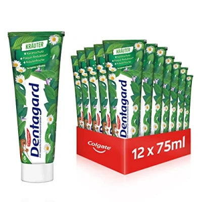 Obrázek Dentagard Originální zubní pasta 12 x 75 ml čištění zubů odstraňuje plak, posiluje dásně a bojuje proti zubnímu kazu osvěžující chuť s extrakty z přírodních bylin
