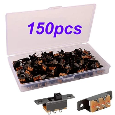 Obrázek Gebildet 150Stücke Mini Schiebeschalter 3Pin 2Positionen 0.5A 50V DC, SPDT ON/ON Einbauschalter Set zum Schweißen von Gleitplatten, Micro Rast Kippschalter SS12F15