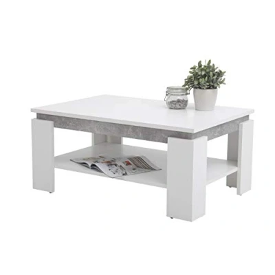 Obrázek Apollo Konferenční stolek Tim, dřevěný materiál potažený melaminem, barevný věnec, bílý / vzhled betonu, velká odkládací plocha, 90 x 60 41 cm
