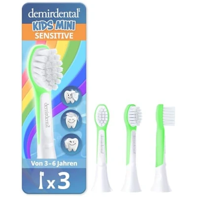 Obrázek demirdental náhradní kartáčky pro děti vhodné Philips Sonicare Kids, Compact Mini 3 6 let, odpovídá HX6034 HX6033, zelená, sada ks