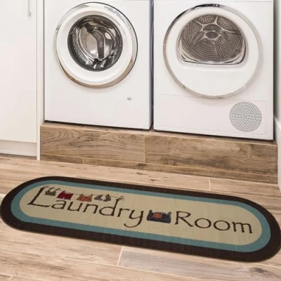 Obrázek Ottomanson Laundry kolekce rohož s gumovou zadní stranou a designem okraje, 50 cm x 150 cm, hnědá