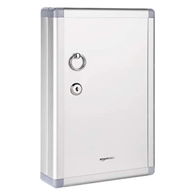 Obrázek Amazon Basics Skříňka na klíče pro 24 klíčů, uzamykatelná skříň, obdélníková, 6,1 x 21,59 31,75 cm, stříbrná