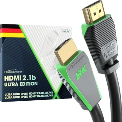 Obrázek KabelDirekt 10K a 8K HDMI kabel, 2. 1b, certifikovaná Ultra Edition pro maximální výkon 2 m (48G, High Speed 1, 8K@60Hz/4K@144Hz, Gaming PC/PS5/Xbox, certifikováno HDMI, šedá)