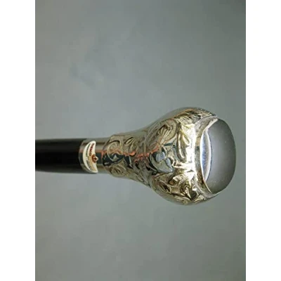 Obrázek Nautical.Gift.Decor Vintage Wooden Walking Stick Hiking Pole RoomFrame Metal Handle Silver 95 cm M12
