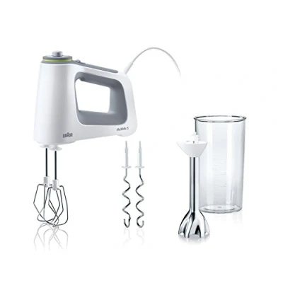 Obrázek ruční mixér Braun MultiMix 5 HM 5107 s plynulou regulací rychlosti, vč. šlehačky, hnětacích háků, mixovacího mixéru a odměrky 600 ml, 750 W, bílý