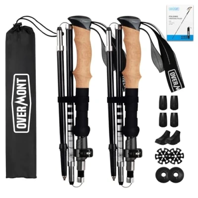 Obrázek Overmont Turistické hole Carbon ultralehké skládací nastavitelné 105 125 cm trekingové tlumí nárazy Nordic Walking 1 pár s příslušenstvím do celého terénu