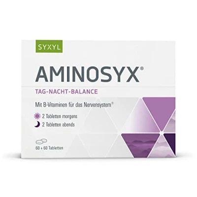 Obrázek SYXYL Aminosyx tablety/doplněk stravy s komplexem vitaminu B, guarana a L tryptofan pro regulovanou denní noční rovnováhu/vždy 60 tablet na den noc