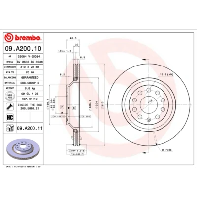 Obrázek Brembo 09. A200. 11 COATED DISC LINE brzdový kotouč pár