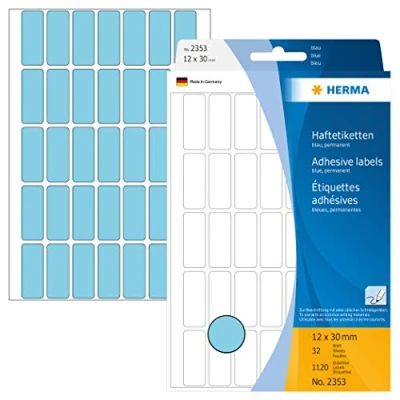 Obrázek HERMA 2353 víceúčelové etikety, 1120 kusů, 12 x 30 mm, 35 na arch, samolepicí, etikety pro domácnost k popisování, matné, prázdné papírové lepicí samolepky, modré