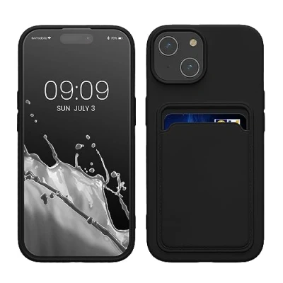 Obrázek kwmobile Pouzdro na mobil kompatibilní s iPhone 15 obal přihrádkou karty v černé barvě