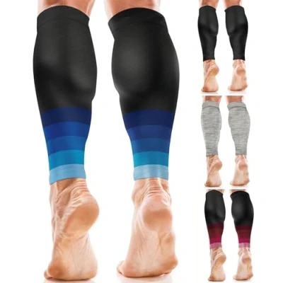 Obrázek aZengear Wadenbandage Muskelfaserriss für Herren, Damen, Fußlose Waden Kompressionsstrümpfe zur Abhilfe bei Schienbeinkantensyndrom und Krämpfen, Sport (Schwarz mit Marineblau, L/XL)