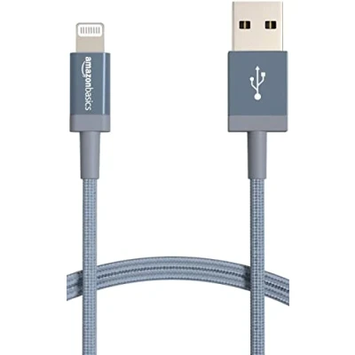 Obrázek Amazon Basics Spojovací kabel Lightning na USB A, opletený nylonem, nabíjecí certifikovaný MFi, pro iPhone, tmavě šedá, 1. 8 m