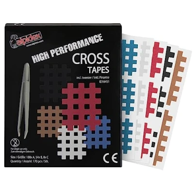 Obrázek ALPIDEX Cross Tape 170 kusů velikost A. B a C barevné Mřížka Tapes Mřížková Náplast s antistatickou pinzetou páska Vodotěsná silná lepicí Mixbox