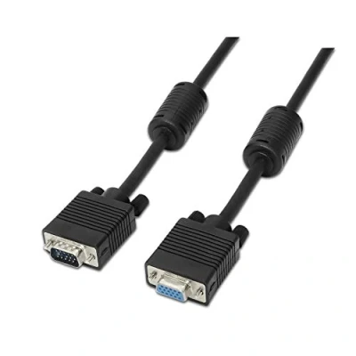 Obrázek AISENS A113 0079 SVGA Kabel mit Ferrit (HDB15/Stecker HDB15/Buchse, 3 m, für Monitor/TV/Projektor) Schwarz