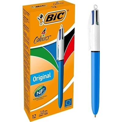Obrázek BIC Sada 4 barevných kuličkových per, barvy originální, balení po 12 kusech, ideální do kanceláře, domácí kanceláře nebo školy
