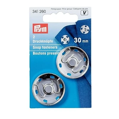 Obrázek Prym Knoflíky zaklapnout, kov, stříbro, 30 mm, stříbrná, 2 kusy