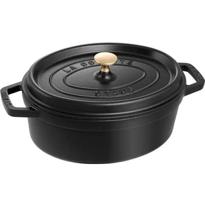 Obrázek Cocottes/oválný pekáč s víkem Staub (4,25 l, vhodný pro indukci, smaltovaný vnitřní povrch hrnce v matné černé), černá, 27 cm