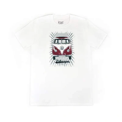 Obrázek BRISA VW Collection Volkswagen tričko Unisex Kur&amp; kulatý límec s motivem autobusu T1 Bulli z bavlny bez bočních švů (S XXL), Paprsky/červená/bílá