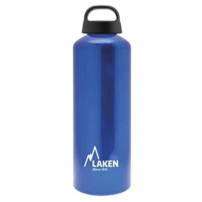 Obrázek Laken Classic Alu láhev na pití široký otvor šroubovací víčko s poutkem, bez BPA, hliníková pití, 1 l, modrá