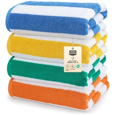 Obrázek Utopia Towels 4dílné balení plážových osušek 76 x 152 cm, savé ručníky ze 100% bavlny (modrá, žlutá, zelená, oranžová)