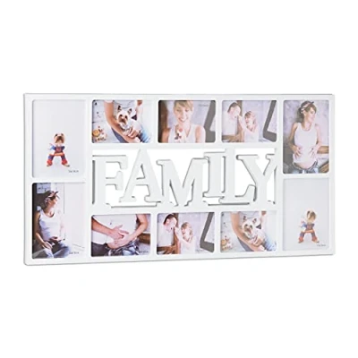 Obrázek Fotorámeček Family od Relaxdays pro 10 obrázků, koláž k zavěšení, v x š h:36,5 72 2 cm, černé a bílé barvě