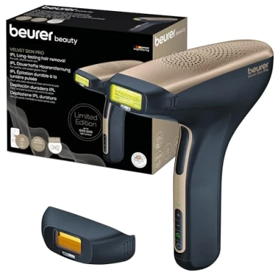 Obrázek Beurer Přístroj na odstraňování chloupků IPL Velvet Skin Pro s baterií, trvalé odstranění díky technologii IPL, tělo, obličej, oblast bikin, aplikací, černý