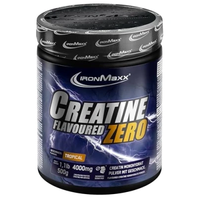 Obrázek IronMaxx Kreatine Powder Flavoured Zero Tropical, dóza 500 g vysoká dávka 4500 mg kreatinu monohydrát v jedné porci veganský a bez cukru