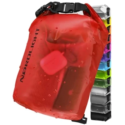 Obrázek Nordlight Dry Bag 10l Vodotěsný vak (červený) se rolovacím uzávěrem a ramenním popruhem plavání, koupání, pláž, kánoe, Stand Up Paddling, potápění