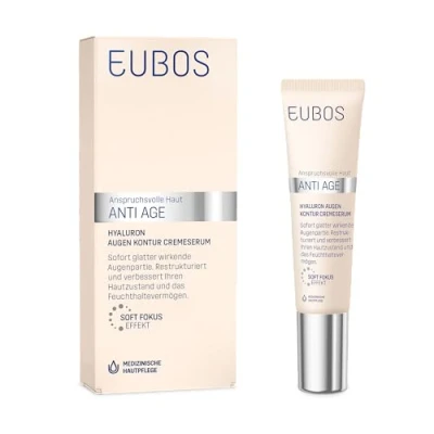 Obrázek EUBOS Anti AGE, Hyaluron oční konturovací krémové sérum pro viditelně hladší kontury očí, redukuje vrásky a otoky, testováno očními lékaři, 15 ml
