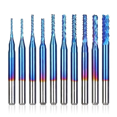 Obrázek SainSmart Genmitsu 10 ks Nano Blue Coat sada stopkových frézek CNC fréza na dřevo PVC hliník, 0,8 3 mm, 1/8&quot; dřík