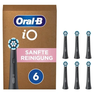 Obrázek Oral B iO jemné čištění nástrčných kartáčků pro elektrický zubní kartáček, 6 kusů, zubů, originální nástavec na kartáčky iO, balení vhodné do poštovní schránky, černé