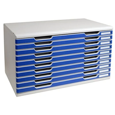 Obrázek Exacompta 324003D Zásuvkový box a odkládací systém Modulo DIN A3 s 10 zásuvkami 350 x 576 320 mm odolný se vysokou kapacitou pro více místa šedá/modrá