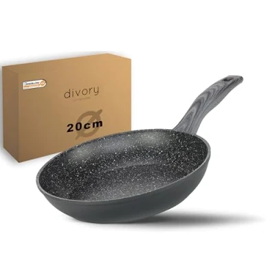 Obrázek DIVORY Bratpfanne 20cm Induktion Antihaft Beschichtete kleine Universalpfanne für alle Herdarten Sichere Griffe, Spülmaschinen geeignet (Graues Holz, 20cm)