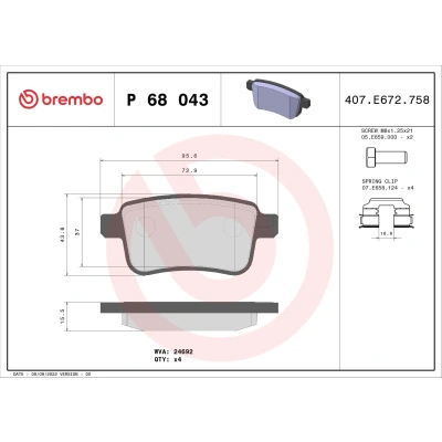 Obrázek Brembo P 68 043 sada brzdových destiček, kotoučová brzda (4dílná)
