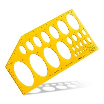Obrázek Aristo AR5017 eliptická šablona Isometric (25 elipsů na izometrických osách, průměr 4 až 65 mm, výstupky z tuše, tvarově stabilní plast) oranžovo transparentní