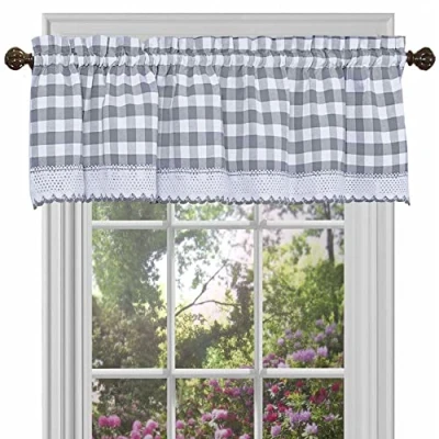 Obrázek Achim Home Decor okenní závěsy s buvolím vzorem, šířka 147 cm, délka 35,6 šedá a bílá kostkovaná, filtruje světlo, selský dům, venkovský do ložnice, obývacího pokoje jídelny