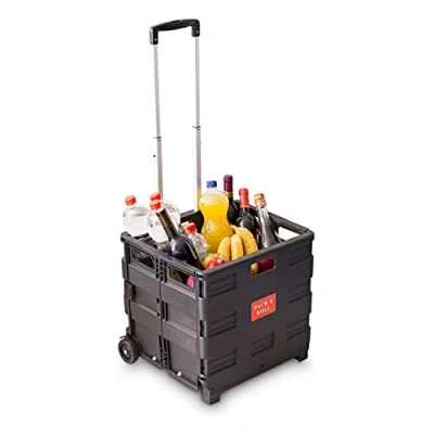 Obrázek Relaxdays nákupní vozík na kolečkách, skládací, do 35 kg, nastavitelná rukojeť, s kolečky, v x š h: cca 100 42 37 cm, černá