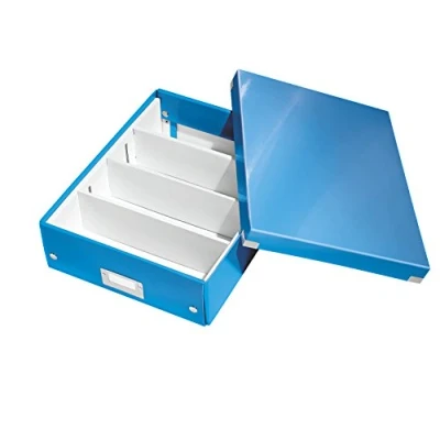 Obrázek Leitz Click &amp; Store Aufbewahrungsbox mit Deckel Mittel Groß, Box Trennwänden für Zubehör im Büro oder Utensilien Haushalt, Transportbox aus 85 % recycelter Premium Hartpappe, Blau, 60580036