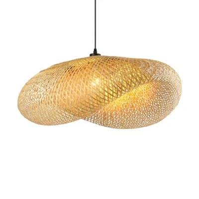 Obrázek Schindora Závěsná lampa Boho do obývacího pokoje, kreativita E27 Ratanová ložnice Hanging, retro světelná slámka jídelní stůl, tkaní závěsné svítidlo vintage, pro jídelnu, čajovnu,