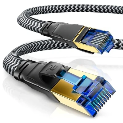 Obrázek CSL Cat 8 LAN kabel 3m, 40 Gbps 2000MHz síťový S/FTP Ethernet vysokorychlostní Gigabit RJ45 patch s bavlněným pláštěm pro router Switch Xbox Modem PC PS5 4 3