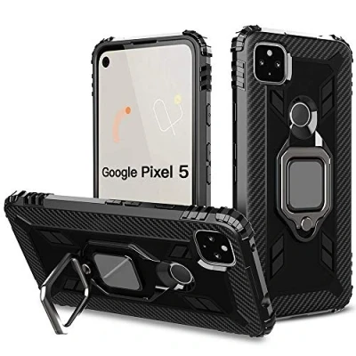 Obrázek TANYO pouzdro pro Google Pixel 5, ochranné TPU silikon armor, na mobil se stojanem, nárazuvzdorné silikonové s nárazníkem, černé