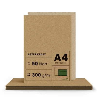 Obrázek Netuno 50 x kraftový papír 300 g DIN a4 210 297 mm Aster Kraft karton pro ruční práce silný recyklovaný kutily svatba vintage hnědý příroda řemeslo