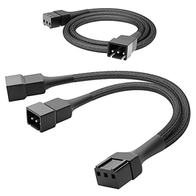 Obrázek KabelDirekt vysoce flexibilní 3pinový kabel s ventilátorem / prodlužovací (60 cm) + ventilátor splitter kabel/kabel Y, 3 piny na 2x pinech (15 robustním nylonovým opláštěním