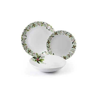 Obrázek Excelsa 64134 Christmas Holly Tellerservice, 18 teilig, Porzellan, Weiß
