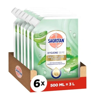 Obrázek Sagrotan Náplň na ruce Aloe Vera hydratační a silné proti bakteriím 6 x 500 ml mýdla