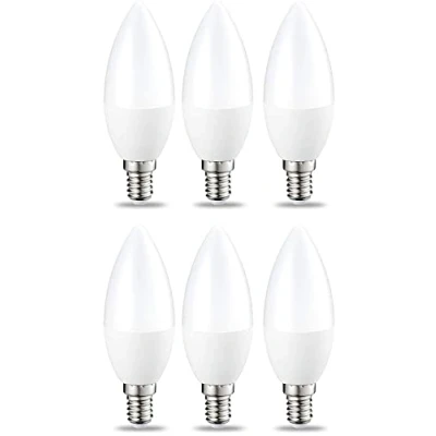 Obrázek Amazon Basics E14 LED žárovka, tvar svíčky, 5 W (nahrazuje 40 W), čirá, stmívatelná, teplá bílá, 6 kusů