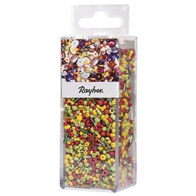 Obrázek RAYHER Flitry, směs skleněných perel, 90 g a drát 50 mx0,3 mm, různé materiály, barevné 12,9 x 4,4 4 cm